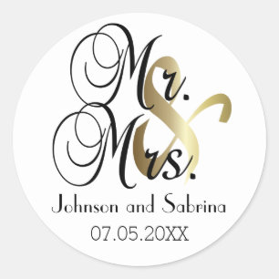 Wedding for the Mr & Mrs Personalise Classic Round Sticker