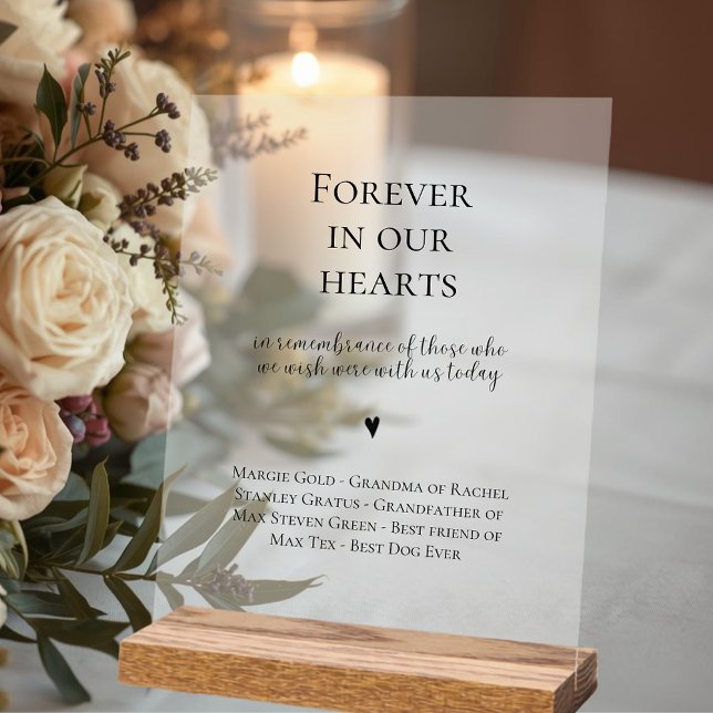 Wedding Forever In Our Hearts Memorial Acrylic Sign (Wedding Forever In Our Hearts Memorial Acrylic Sign)