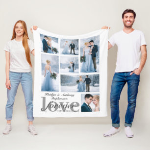 Wedding FOREVER LOVE 7 Photo Collage Custom Colour Fleece Blanket