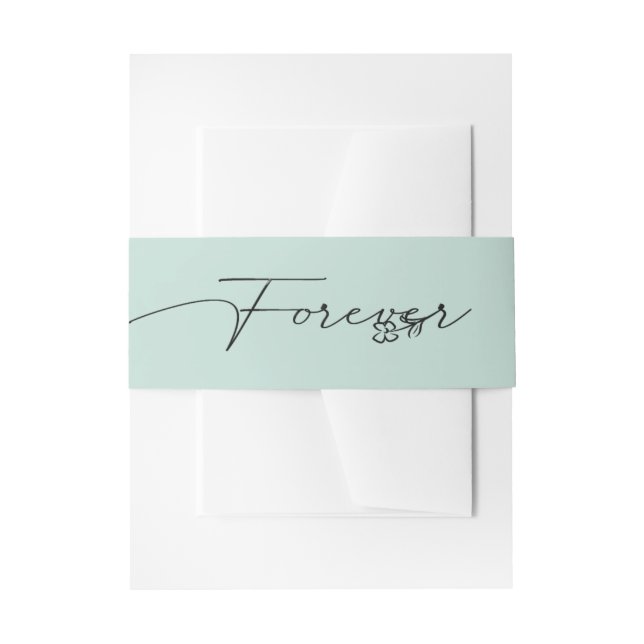 Wedding FOREVER Script on Sage Green Invitation Belly Band (Front Example)