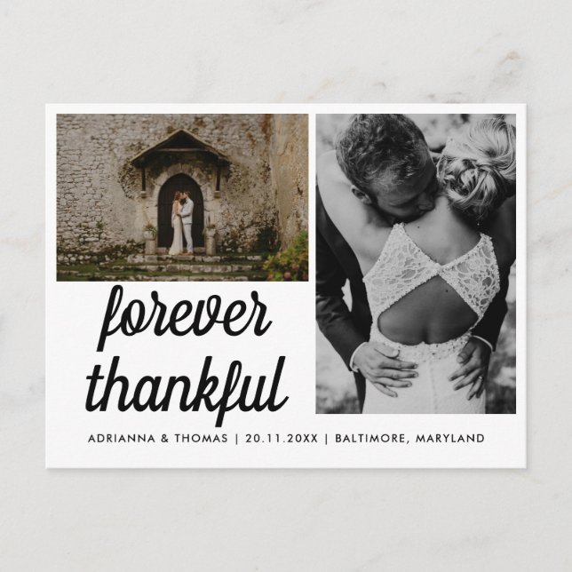 Wedding Forever Thankful Elegant Script Two Photos Postcard (Front)
