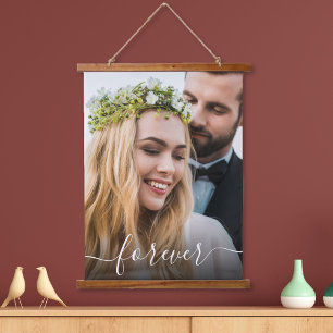 Wedding Forever White Script Photo Overlay Hanging Tapestry