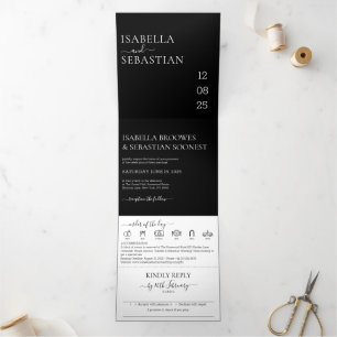 Wedding Formal Black All in one set Tri-Fold Invitation