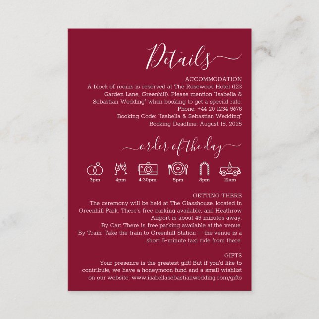 Wedding Formal Burgundy Details Enclosure Card (Front)