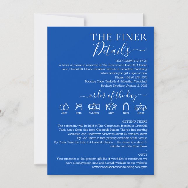 Wedding Formal Cobalt Blue Finer Details Invitation (Front)
