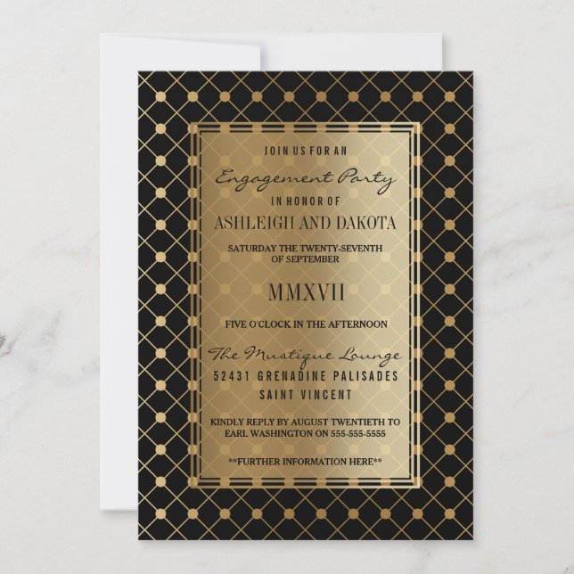Wedding | Formal Gold Pattern on Black Invitation (Front)