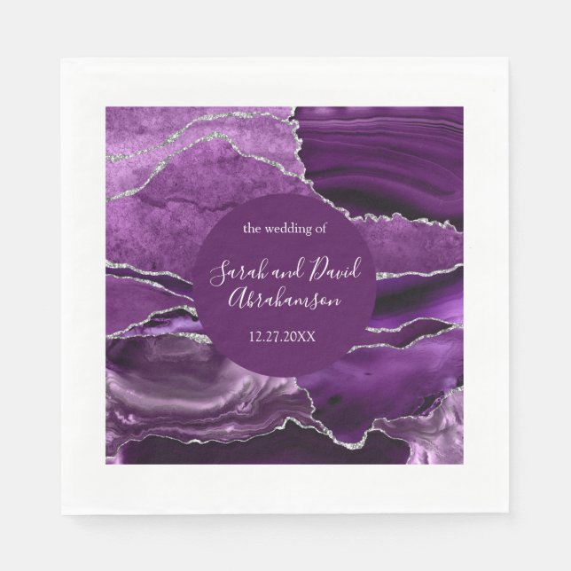 Wedding Formal Purple and SIlver Glitter Agate Napkin (Front)
