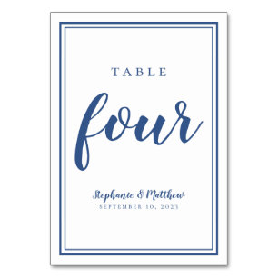 Wedding Four Simple Blue & White Dinner Guest Table Number