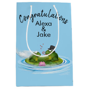 Wedding Frogs on Lily Pad with Hearts Medium Gift Bag