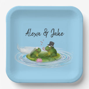 Wedding Frogs on Lily Pad with Hearts Paper Plate