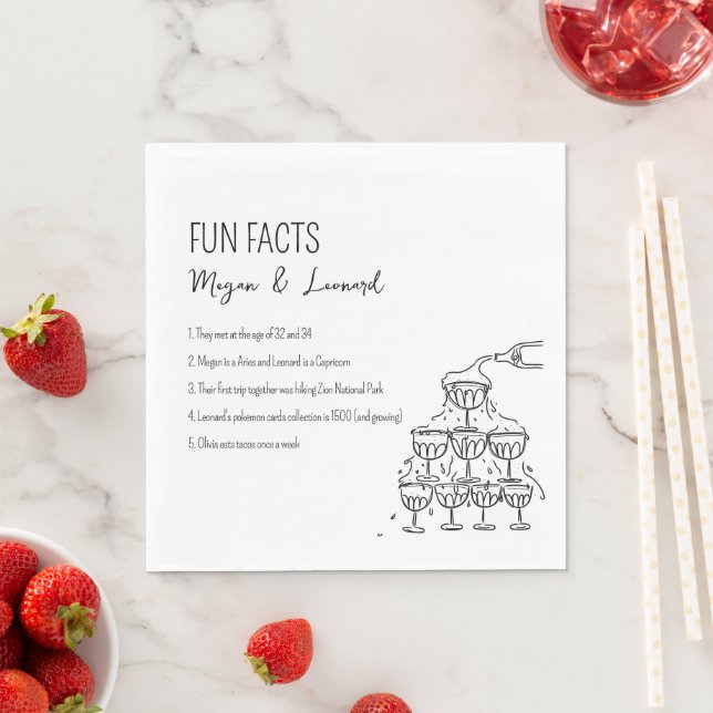 Wedding Fun facts hand drawn champagne tower Napkin (Insitu)