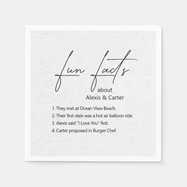 Wedding Fun Facts On Embossed Floral Design Napkin (Front)