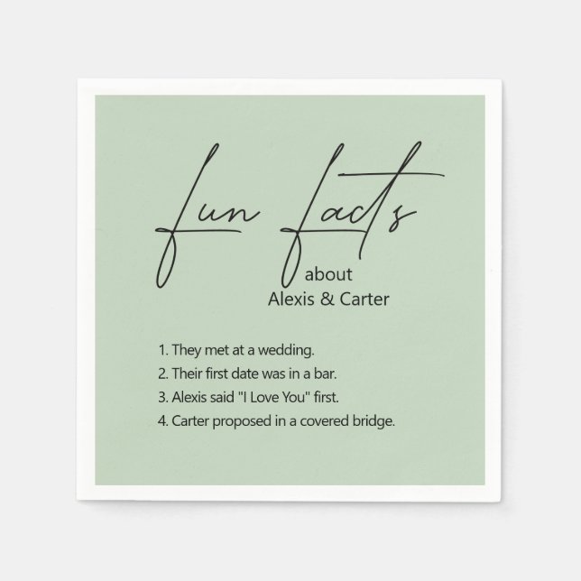 Wedding Fun Facts On Sage Napkin (Front)