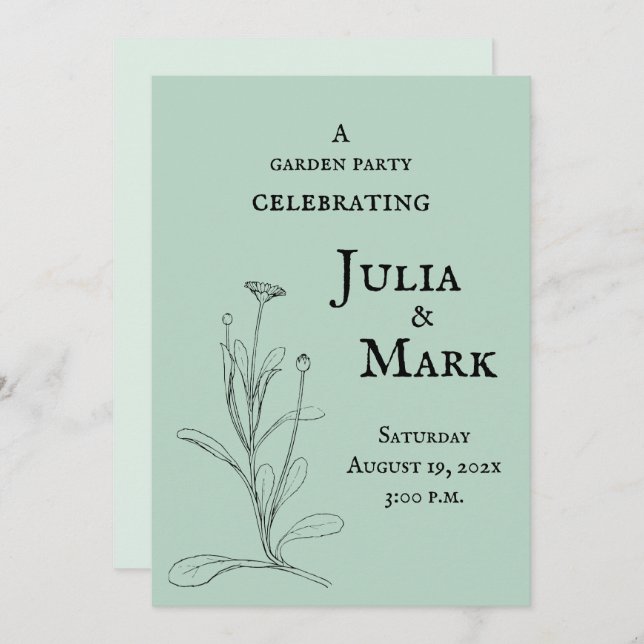 Wedding Garden Party | Blue Green Sage Invitation (Front/Back)