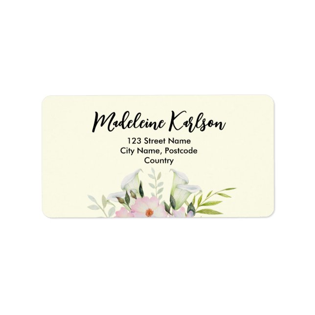 Wedding Gentle White Calla Lily Roses Address Label (Front)