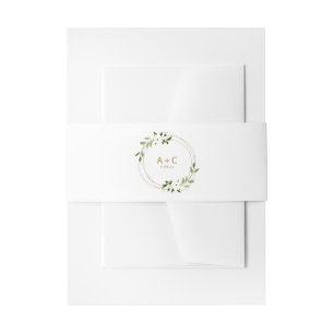 Wedding Geometric Greenery Floral Gold Green Invitation Belly Band