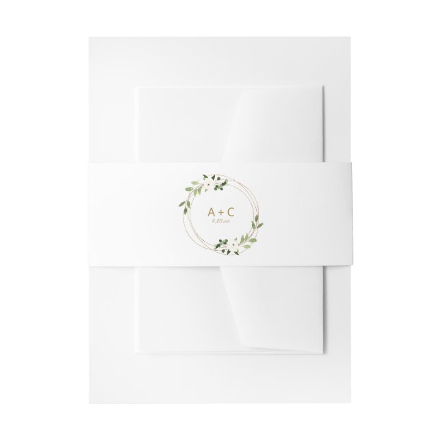Wedding Geometric Greenery Floral Gold Green Invitation Belly Band (Front Example)