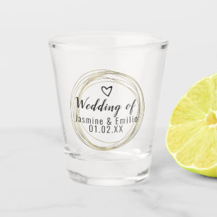 Wedding Geometrical Gold Ring Logo Couples Name Shot Glass
