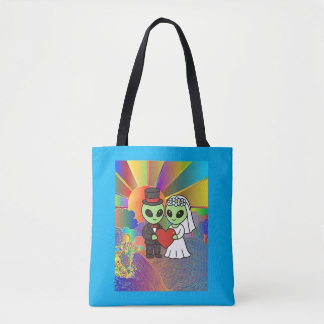 Wedding Gift Alien Bride and Groom Psychedelic  Tote Bag (Front)