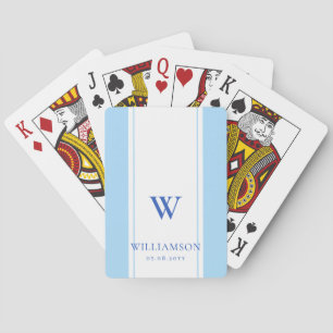 Wedding Gift Blue Stripes Monogram Personalised Playing Cards
