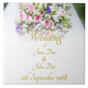 Wedding gift - Bride with colourful wedding bouque Ceramic Tile