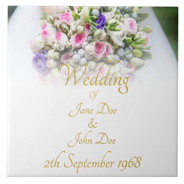 Wedding gift - Bride with colourful wedding bouque Ceramic Tile (Front)