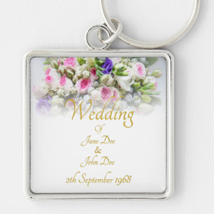 Wedding Gift - Bride with colourful wedding bouque Key Ring