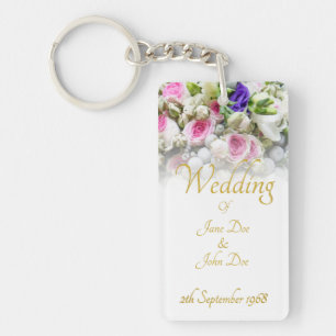 Wedding Gift - Bride with colourful wedding bouque Key Ring
