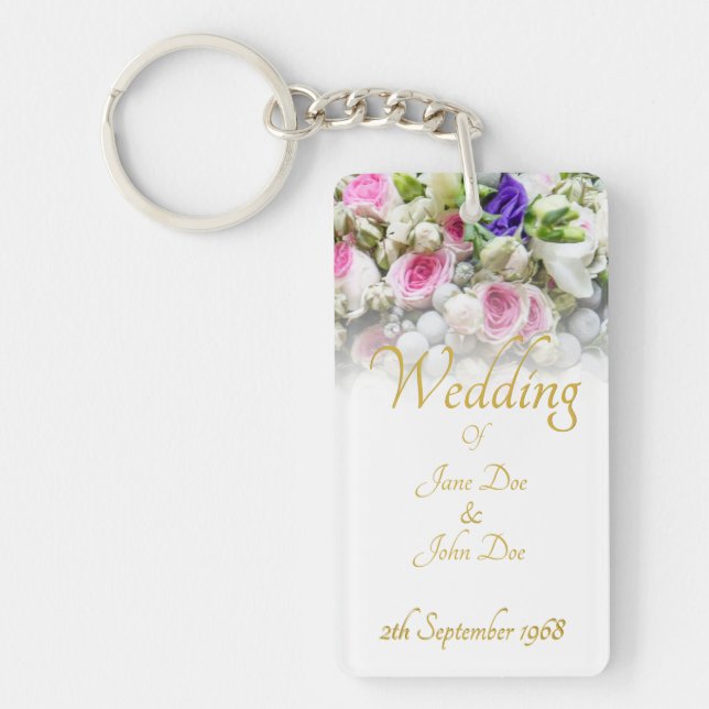 Wedding Gift - Bride with colourful wedding bouque Key Ring (Front)