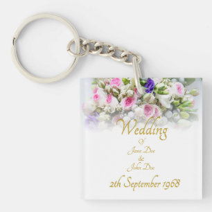 Wedding Gift - Bride with colourful wedding bouque Key Ring
