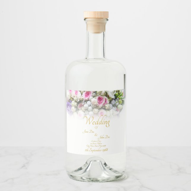 Wedding Gift - Bride with colourful wedding bouque Liquor Bottle Label (Front)