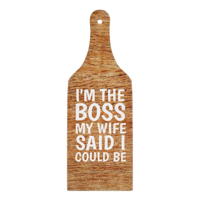 WEDDING GIFT CUTTING BOARD PADDLE, I'M THE BOSS (Front)