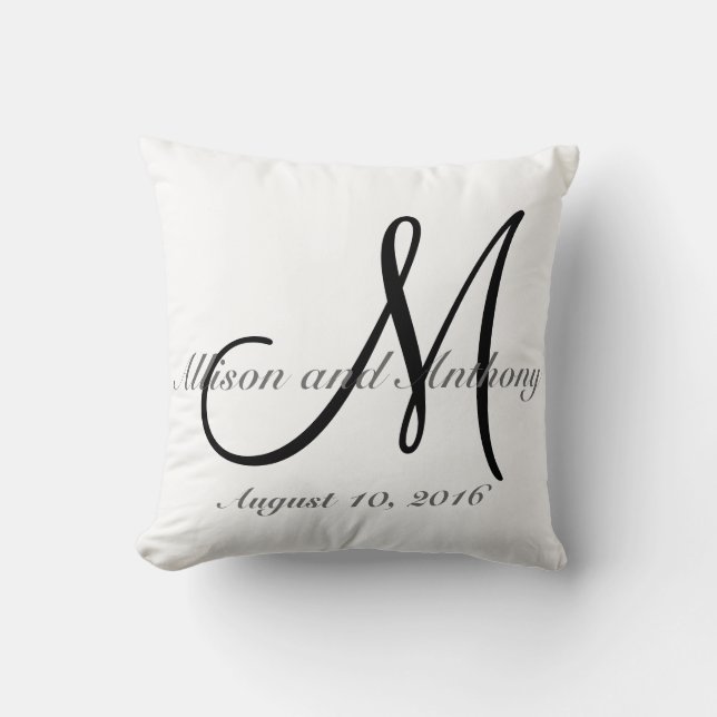 Wedding Gift Monogram Custom Faux Linen Pillow (Front)