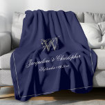 Wedding Gift Monogram Script Newlywed Keepsake Fleece Blanket<br><div class="desc">Wedding Gift Monogram Script Personalised Newlyweds Keepsake Navy Blue And Grey Fleece Blanket, Personalised navy blue and silver grey monogrammed fleece blanket. Stylish classic script for the initial, the names of the bride and groom, and the wedding date on a simple elegant navy blue background. Perfect wedding gift for newly...</div>