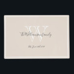 Wedding Gift Monogram Script Rustic Chic Laminated Laminated Place Mat<br><div class="desc">Wedding Gift, Newlyweds Gift Monogram Script Rustic Chic Laminated Placemat. Wipe clean with a damp cloth, so practical, and print on the front and the back of the placemat. Personalised white monogram design with the newlywed bride and groom's last name and date established in charcoal grey lettering on a rich...</div>