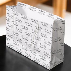 Wedding gift Mr and Mrs personalised name collage Large Gift Bag