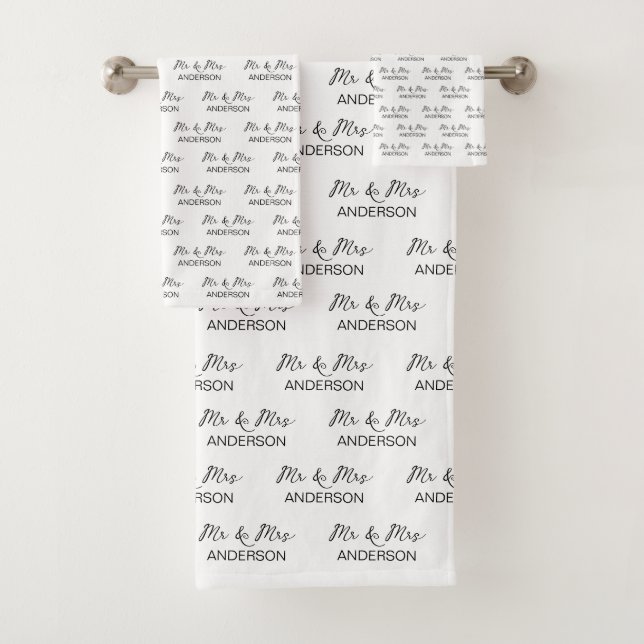 Wedding gift Mr and Mrs personalised newlyweds gif Bath Towel Set (Insitu)