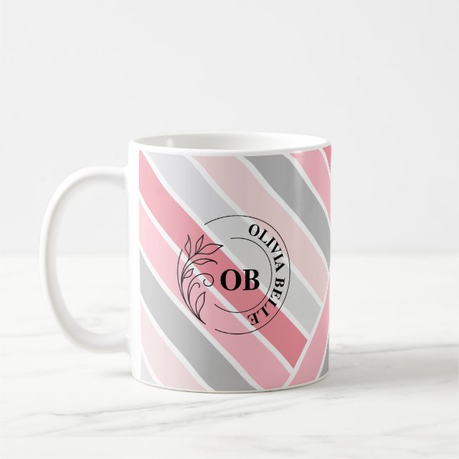 Wedding Gift Mug | Pink & Grey Striped (Left)