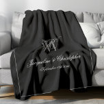 Wedding Gift Newlywed Couple Keepsake Monogram  Fleece Blanket<br><div class="desc">Wedding Gift Newlywed Couple Keepsake Monogram Fleece Blanket. Personalised black and faux silver-grey monogrammed Fleece Blanket. Classic romantic script for the initial, the names of the bride and groom, and the wedding date on a simple elegant minimalist black background. A perfect gift idea for a wedding gift, or a gift...</div>