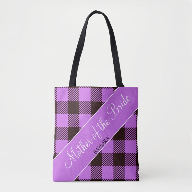 Wedding Gift Orchid Tartan Mother Of The Bride Tote Bag (Front)