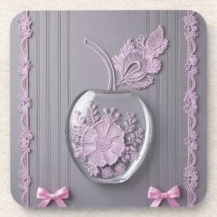 Wedding gift Pink & Grey Floral Glass AI art Coaster