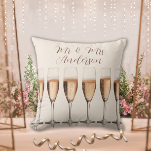 Wedding Gift Row of Pink Champagne Glasses Cushion
