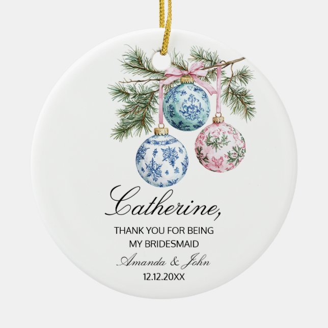 Wedding Gift To Bridesmaid Maid of Honour Christma Ceramic Ornament (Front)