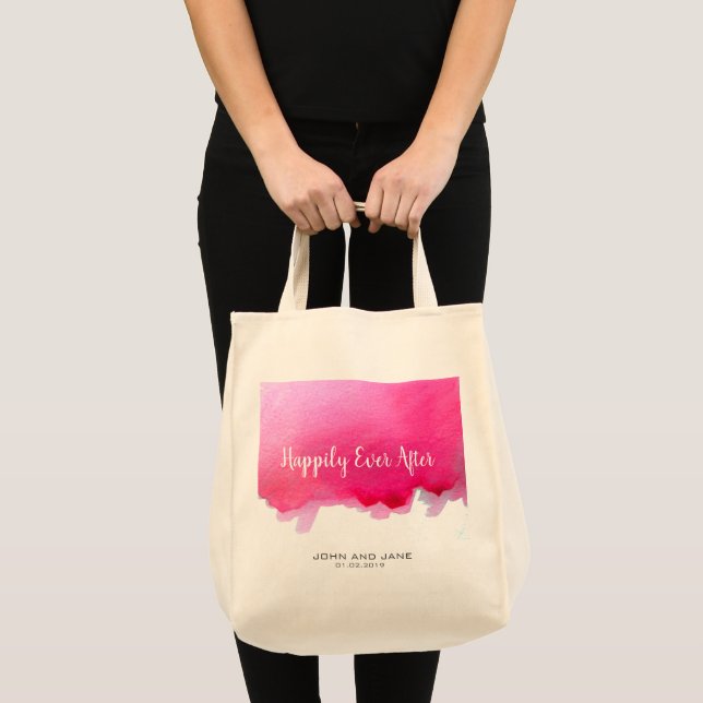 Wedding gift tote happily ever after pink art bag (Front (Product))