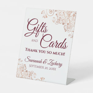Wedding Gifts & Cards Rose Gold Frills & Burgundy Pedestal Sign