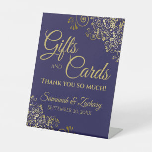 Wedding Gifts & Cards Thank You Gold on Navy Blue Pedestal Sign
