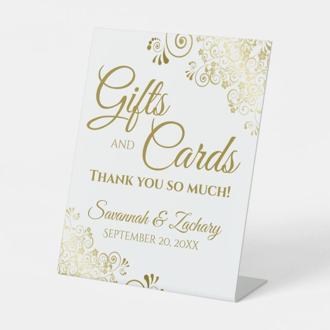 Wedding Gifts & Cards Thank You Gold & White Pedestal Sign (Front)