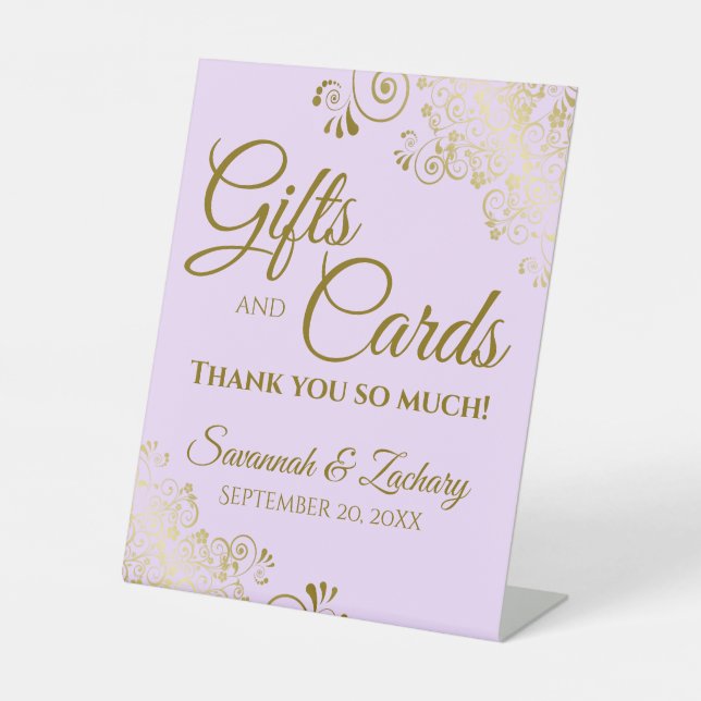 Wedding Gifts & Cards Thank You Lilac Purple Gold Pedestal Sign (Front)