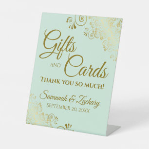 Wedding Gifts & Cards Thank You Mint Green & Gold Pedestal Sign