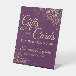 Wedding Gifts & Cards Thank You Plum Purple & Gold Pedestal Sign